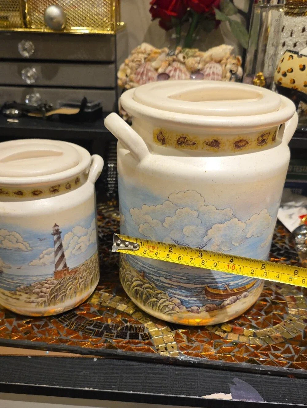 Vintage Cream Coastal Lighthouse Ceramic Canister Set